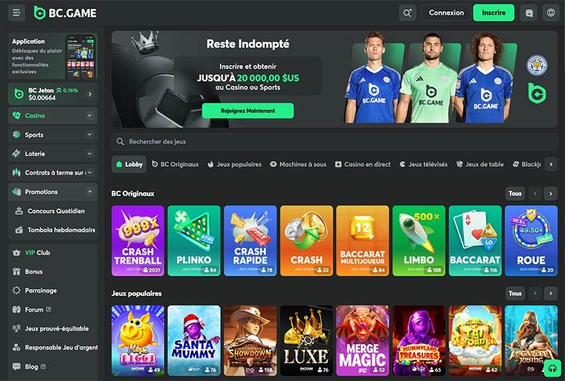Page principale de BC.Game Casino