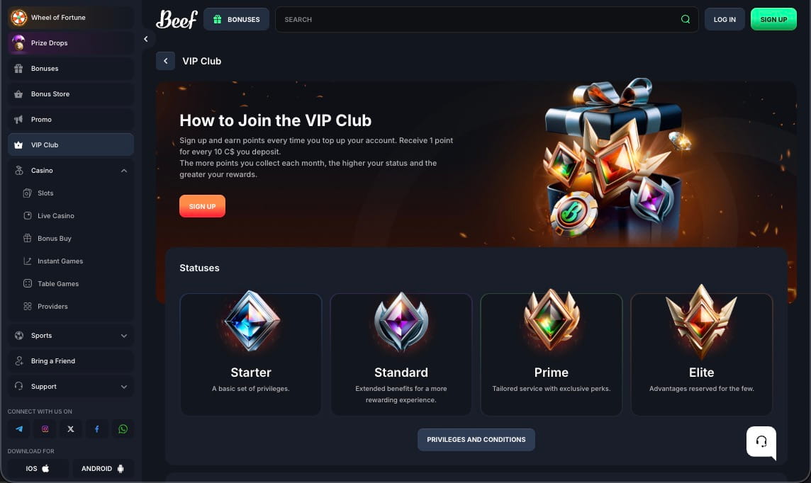 Beef casino vip page