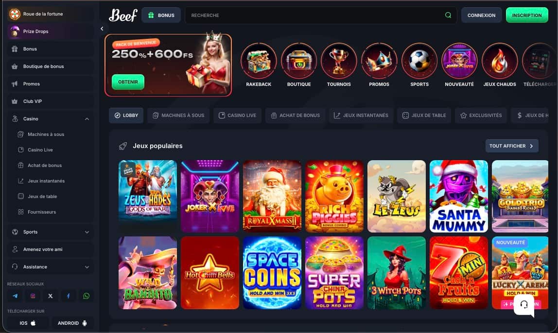 Page principale du casino Beef