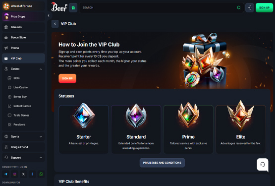 Beef casino vip page