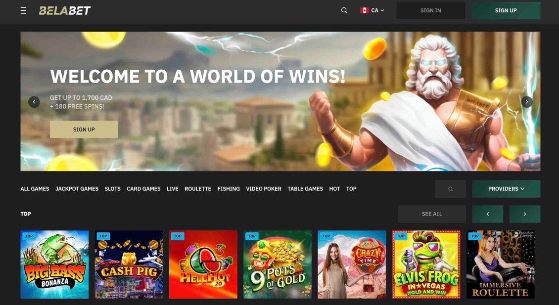 Image of main page of Belabet Casino