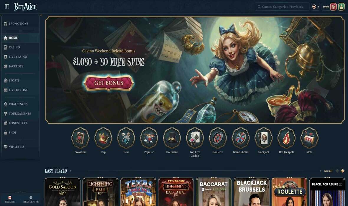 BetAlice casino main page