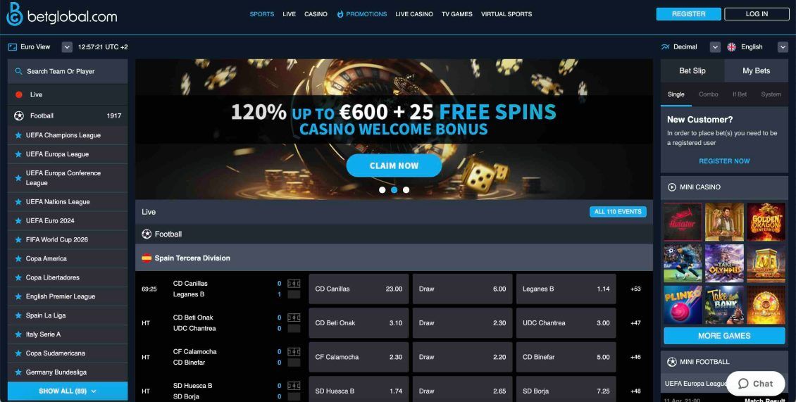 Image of main page of BetGlobal Casino
