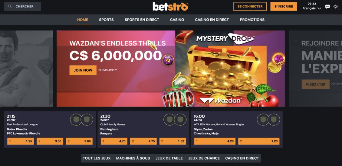 Page principale de Betstro Casino