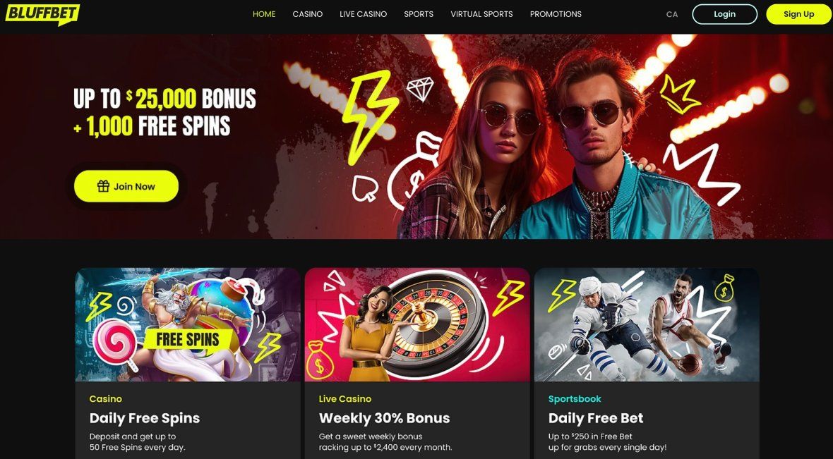 Image of main page of Bluffbet Casino