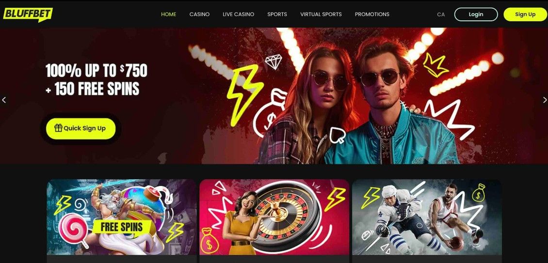 Image of main page of Bluffbet Casino