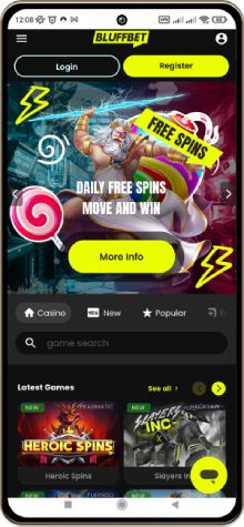 Mobile screenshot of the Bluffbet Casino main page