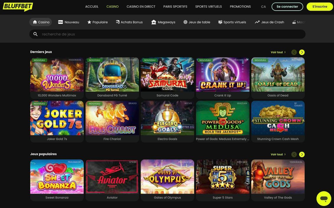 Liste des jeux disponibles sur Bluffbet Casino