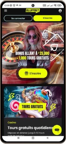 Capture d'écran mobile de la page principale du casino Bluffbet