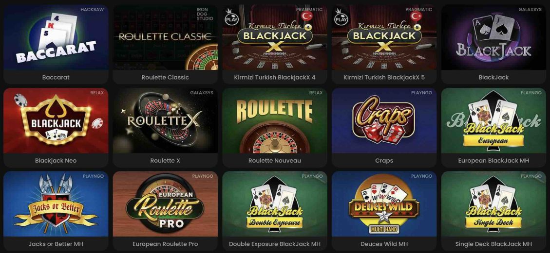 Liste des jeux de table sur Bluffbet Casino