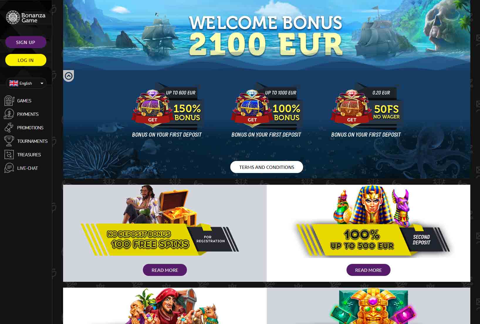 BonanzaGame casino - promos and bonuses selection