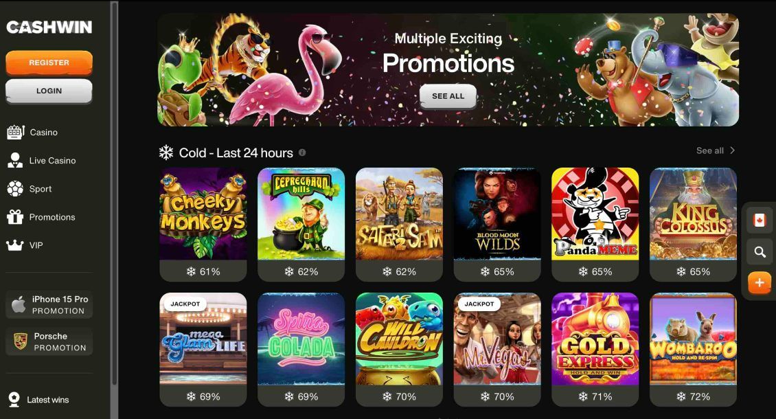 Image of main page of Cashwin Casino