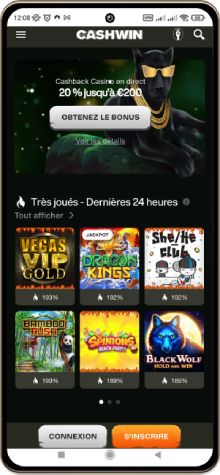 Capture d'écran mobile de la page principale du casino Cashwin