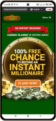 Mobile screenshot of the Casino Classic main page