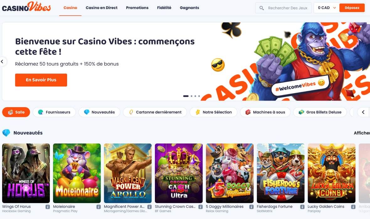 Page principale du CasinoVibes