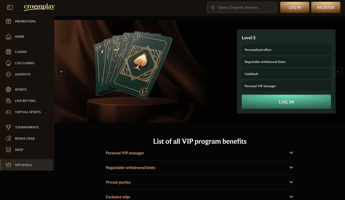 Image of Crownplay Casino page about VIP program