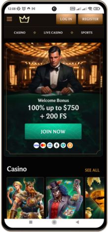 Mobile screenshot of the Crownplay Casino main page