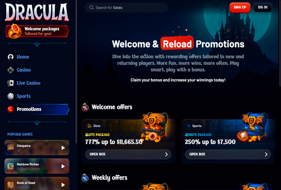 Dracula casino promotions page