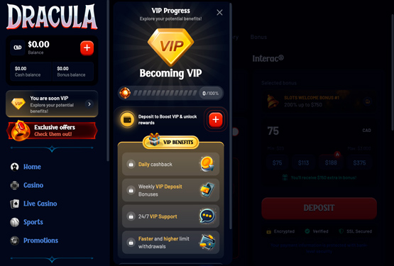 Dracula casino vip page