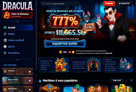 Page principale du casino Dracula