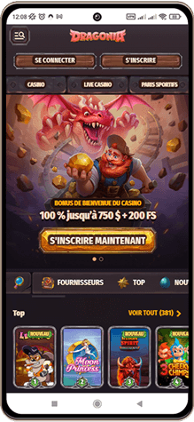 Capture d'écran de la page principale de Dragonia Casino sur mobile