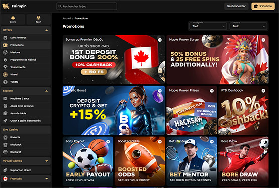 FairSpin casino promotions page