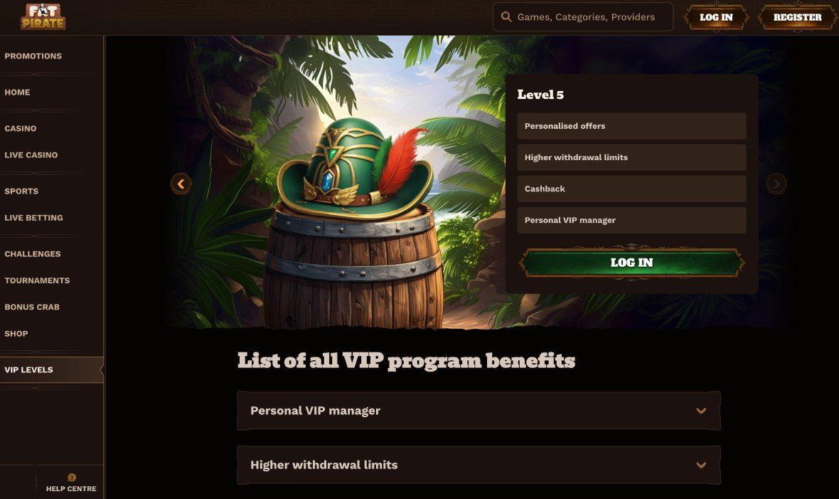 Fatpirate Casino vip club page