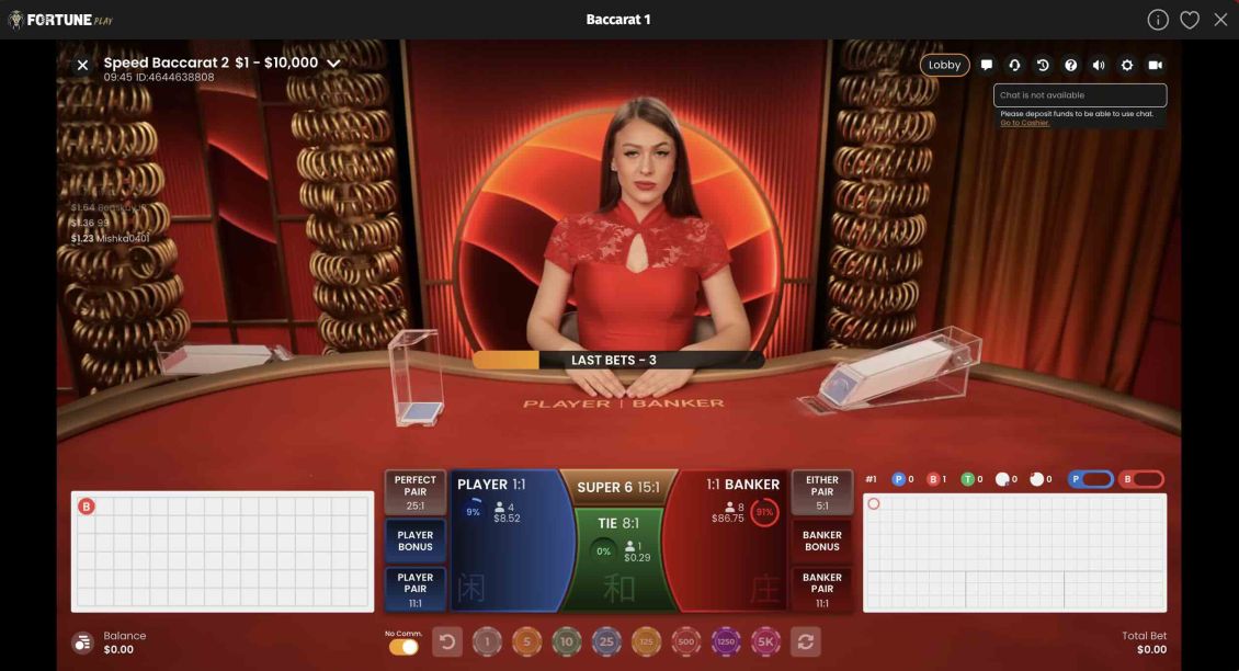 Live Baccarat games at FortunePlay Casino