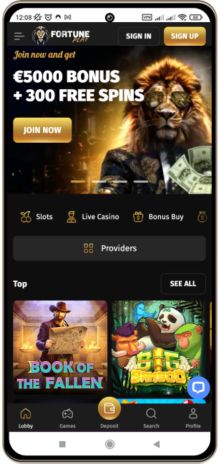 Mobile screenshot of the FortunePlay Casino main page
