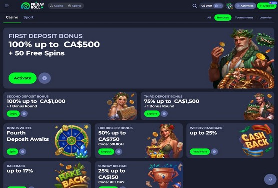 FridayRoll casino bonus page