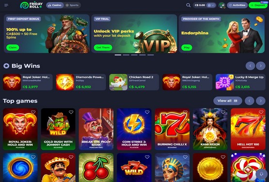 FridayRoll casino main page