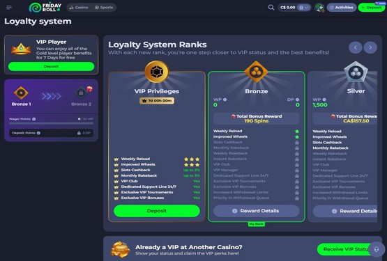 FridayRoll casino VIP page