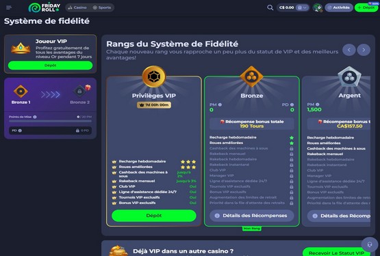 FridayRoll casino vip page de programmation