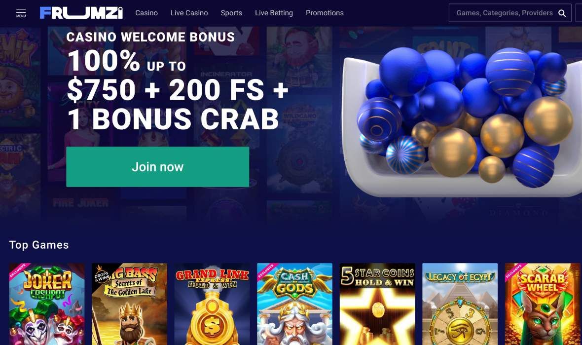 Frumzi Casino main page