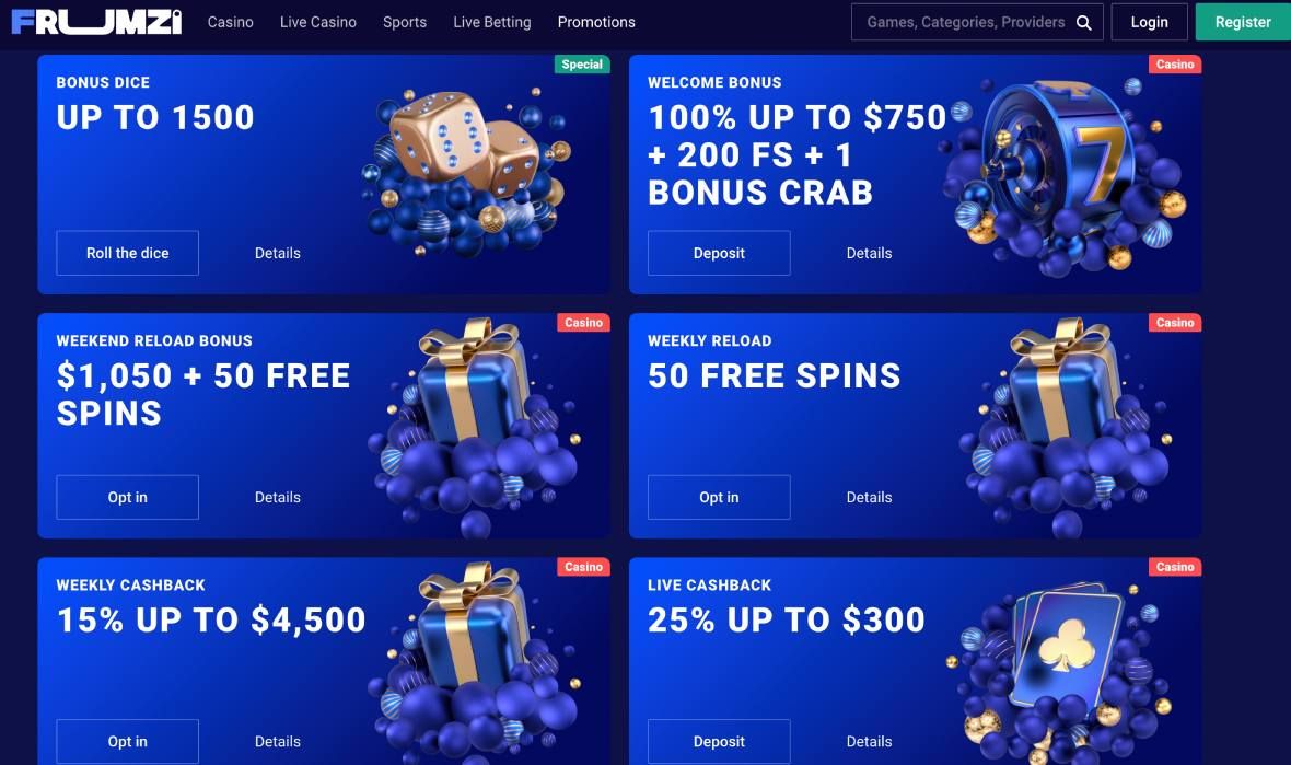 Frumzi Casino promo page