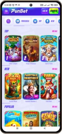 Mobile screenshot of the Funbet Casino main page