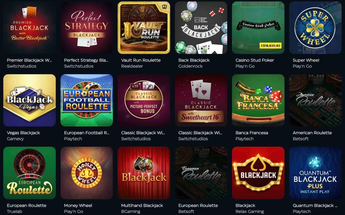 List of table games at Gioo Casino