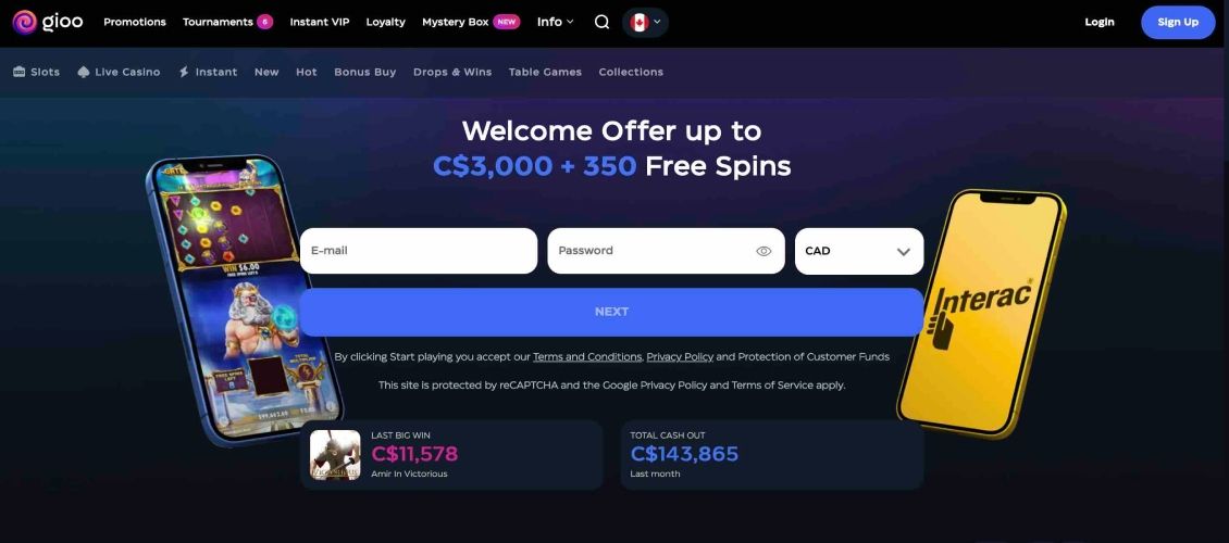 Image of main page of Gioo Casino