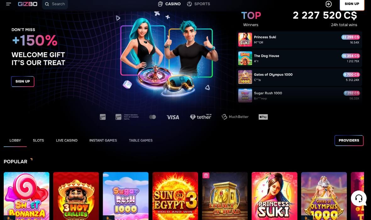 Gizbo Casino main page