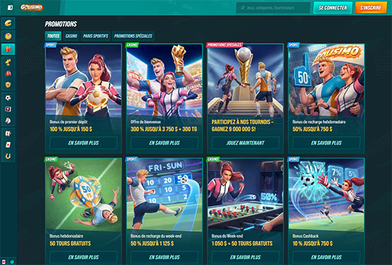 Page des promotions du casino Golisimo