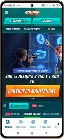 Capture d'écran de la page principale de Golisimo Casino sur mobile