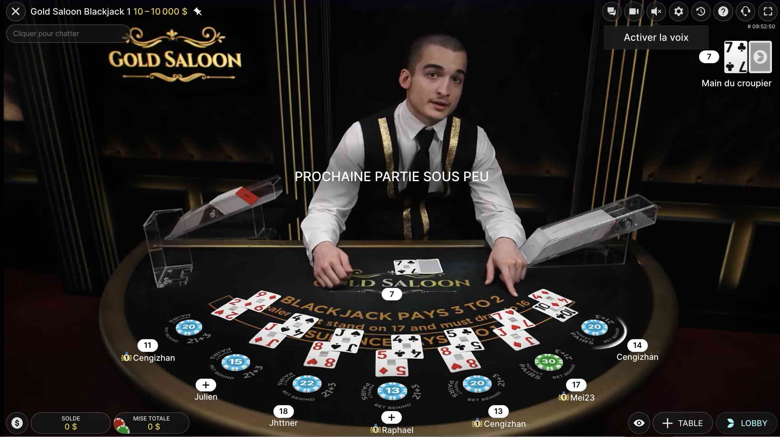 Jeu de roulette en direct du casino Kingmaker