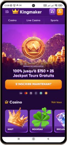 Kingmaker Casino sur écran mobile