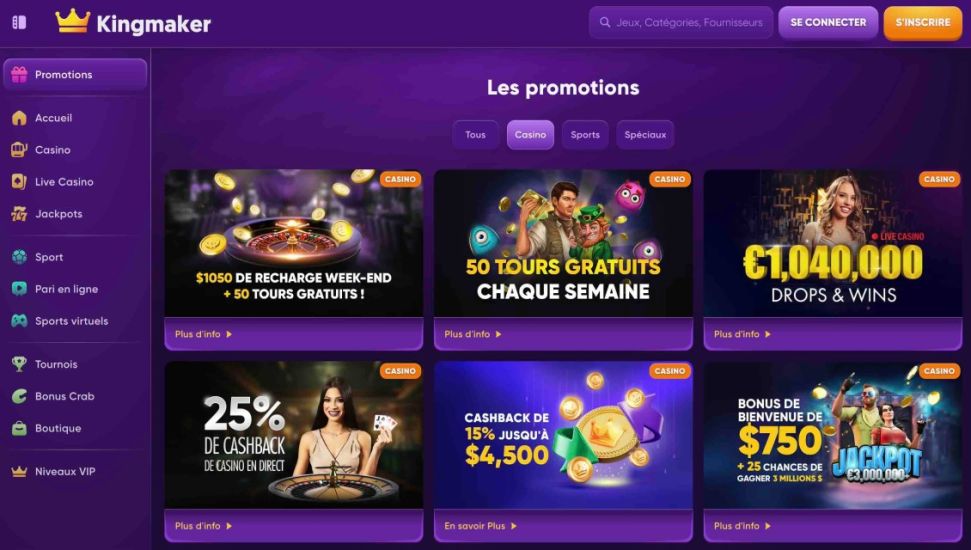 Bonus chez Kingmaker Casino