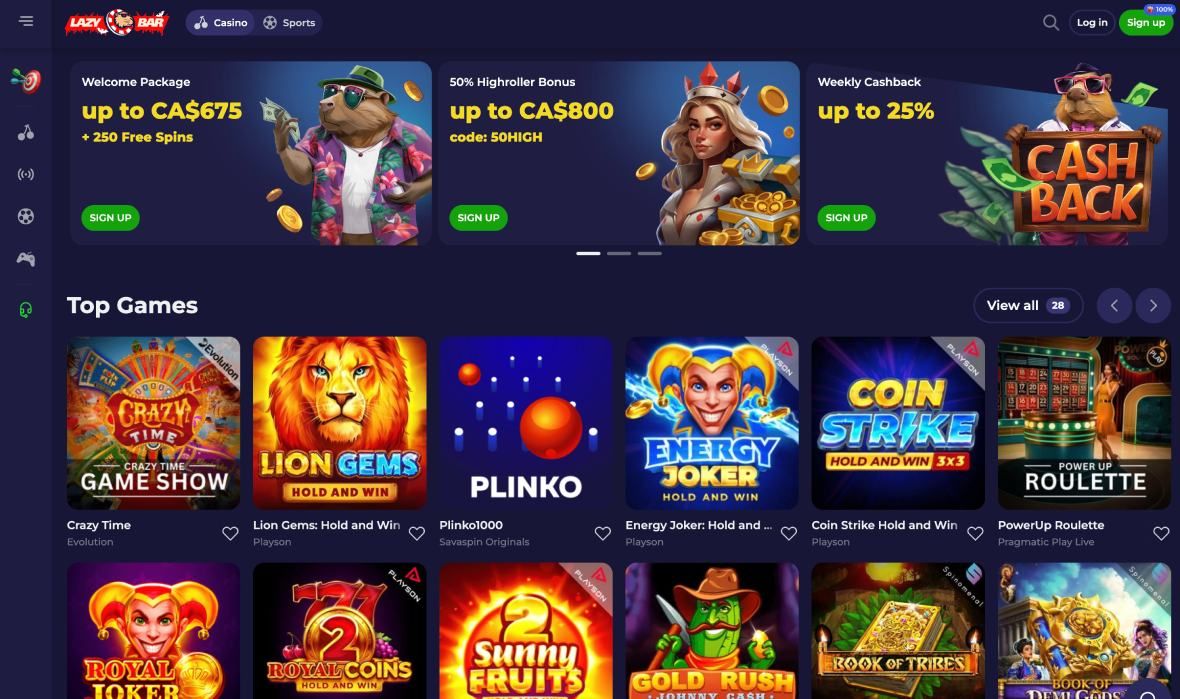 Lazybar casino main page