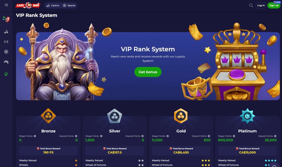 Lazybar casino vip programm page