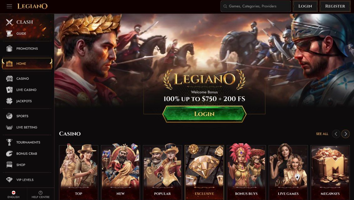 Image of main page of Legiano Casino