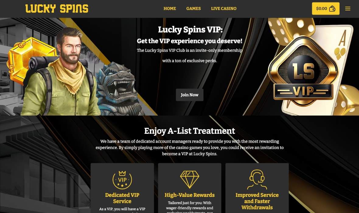 LuckySpins VIP club page