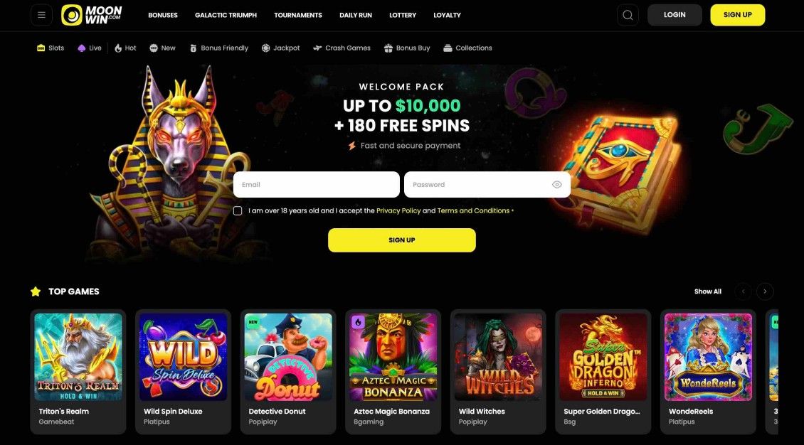 Image of main page of Moonwin Casino