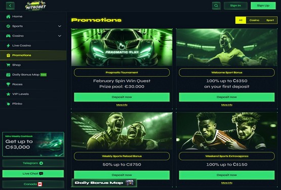 Page des promotions du casino Nitrobet